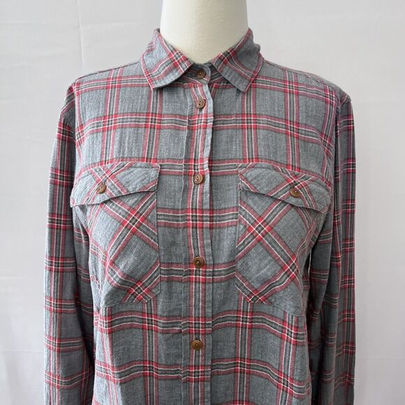 J Crew Plaid Long Sleeve Button Down Shirt Women 4T Gray Red - Picture 6 of 6